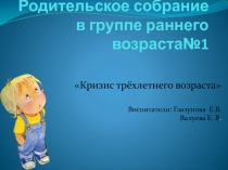 Родительское собрание в группе раннего возраста Кризис трёхлетнего возраста