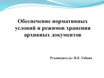 Обеспечение нормативных условий и режимов хранения архивных документов