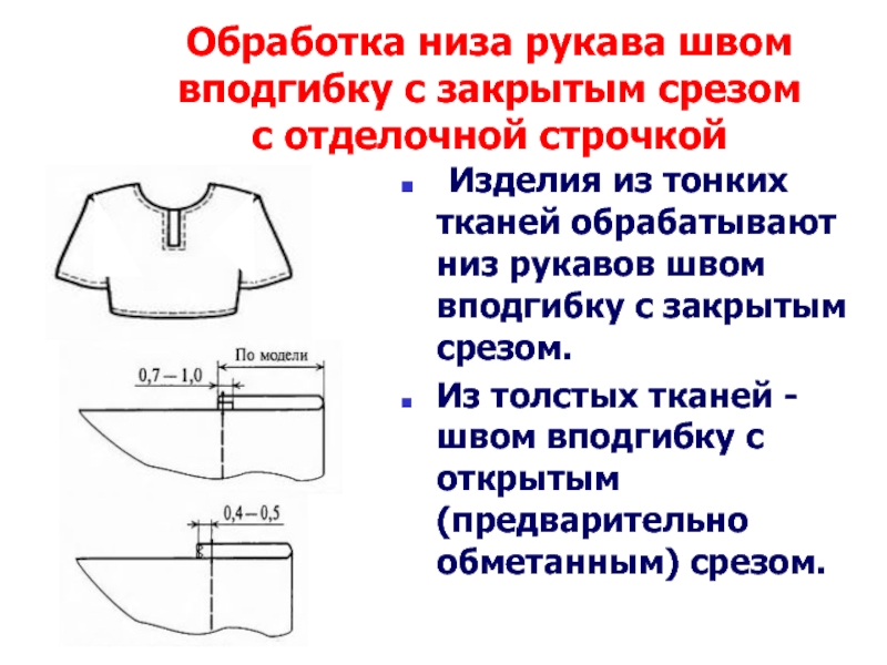 Нижние срезы рукавов обрабатывают швом нарисуйте