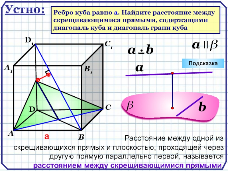 Диагональ куба с ребром 2 равна