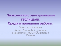 Знакомство с электронными таблицами. Среда и принципы работы 9 класс