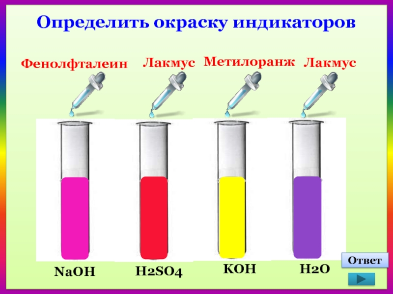 Изменение цвета какая реакция. Лакмус, фенолфталеин, метилоранж, универсальный индикатор. Окраска растворов индикаторов. Индикаторы в пробирках. Химические индикаторы.