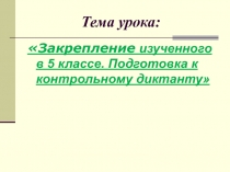 Закрепление изученного в 5 классе. Подготовка к контрольному диктанту 5 класс