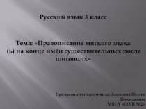 Правописание мягкого знака (ь) на конце имён существительных после шипящих 3 класс