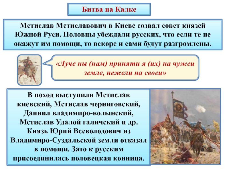 Князья на калке. Мстислав удалой битва на Калке. Князья Южной Руси. Отношение русских князей и Половцев. Имена князей Южной Руси.