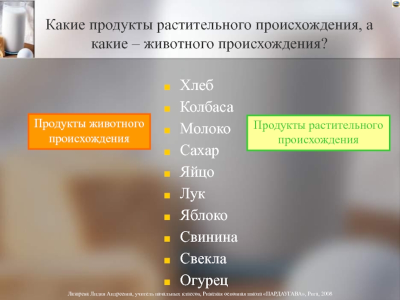 Продукты растительного и животного происхождения презентация