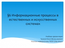 Информационные процессы в естественных и искусственных системах 10 класс