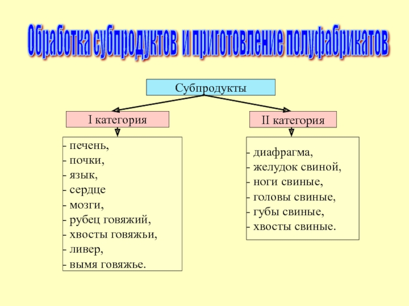 Перечень субпродуктов проекта