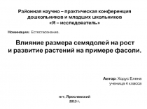 Влияние размера семядолей на рост  и развитие растений на примере фасоли 4 класс