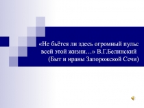 Не бьётся ли здесь огромный пульс всей этой жизни… В.Г. Белинский (Быт и нравы Запорожской Сечи)