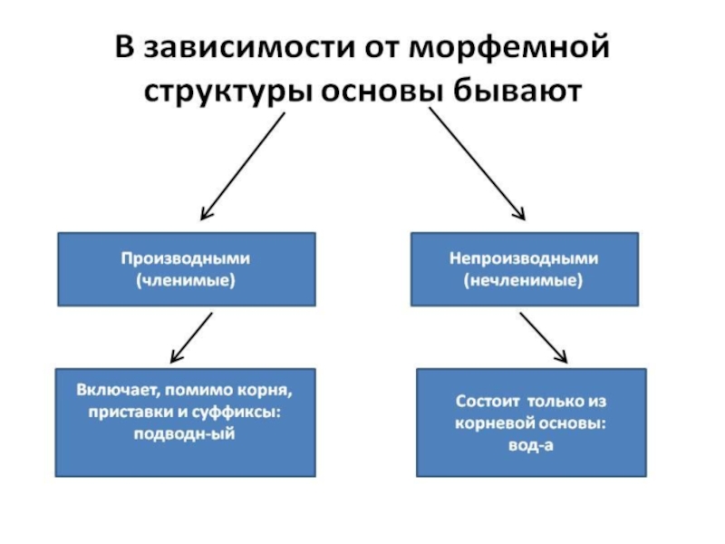 Характеристика основи. Членимая и нечленимая основа слова. Типы основ слова. Производная и непроизводная основа. Основы бывают.