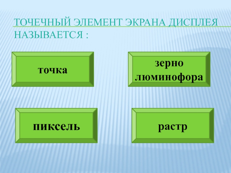 Точечный элемент изображения на экране дисплея называется