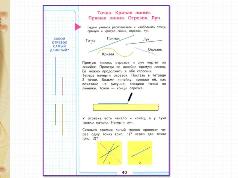 Точка кривая линия прямая линия отрезок луч 1 класс школа россии фгос презентация и конспект