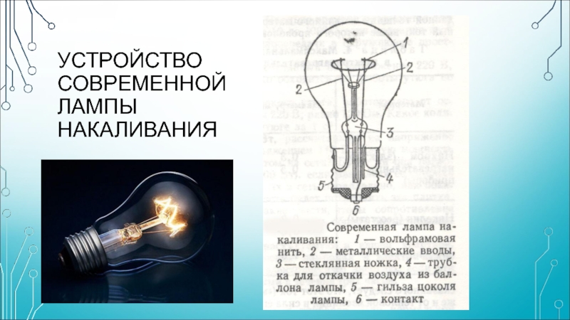 На рисунке изображена лампа накаливания какой цифрой обозначена вольфрамовая спираль