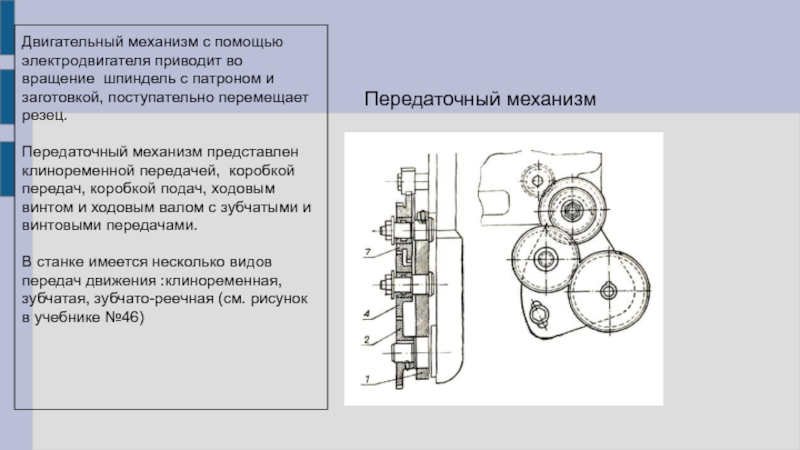 Приводящие механизмы. Передаточный механизм сверлильного станка. Передаточный механизм для электродвигателя. Механизмы передачи движения от электродвигателя к шпинделю:. Как называется передаточный механизм в токарном станке.