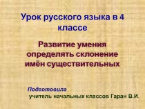 Развитие умения определять склонение имён существительных.