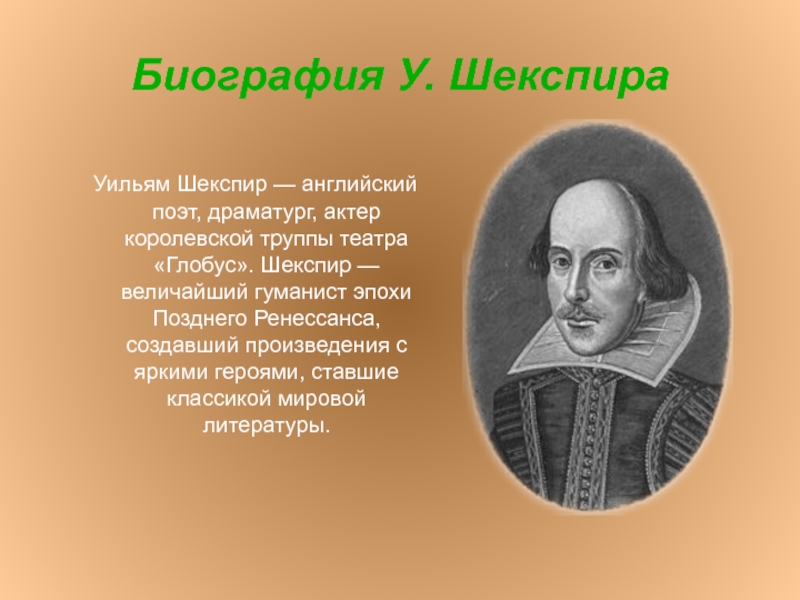 Биография шекспира с презентацией