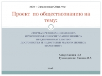 Проект на тему: Форма организации бизнеса. Источники финансирования бизнеса. Предпринимательство. Достоинства и недостатки малого бизнеса. Маркетинг