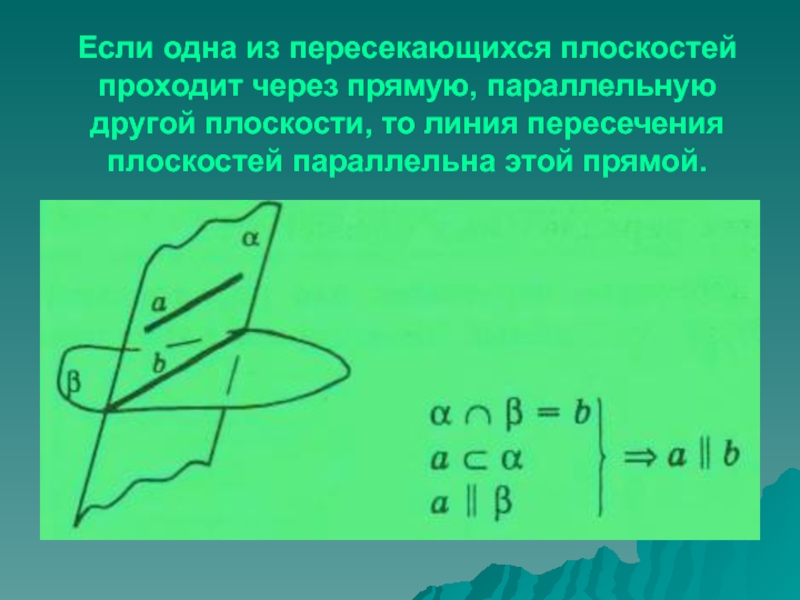 Плоскость пересекает другую плоскость. Если прямая параллельна плоскости то линия пересечения. Линия пересечения плоскостей параллельна. Линия пересекает плоскость. Линия пересечения двух плоскостей параллельна.