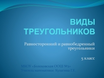 Виды треугольников. Равносторонний и равнобедренный треугольники. 5 класс