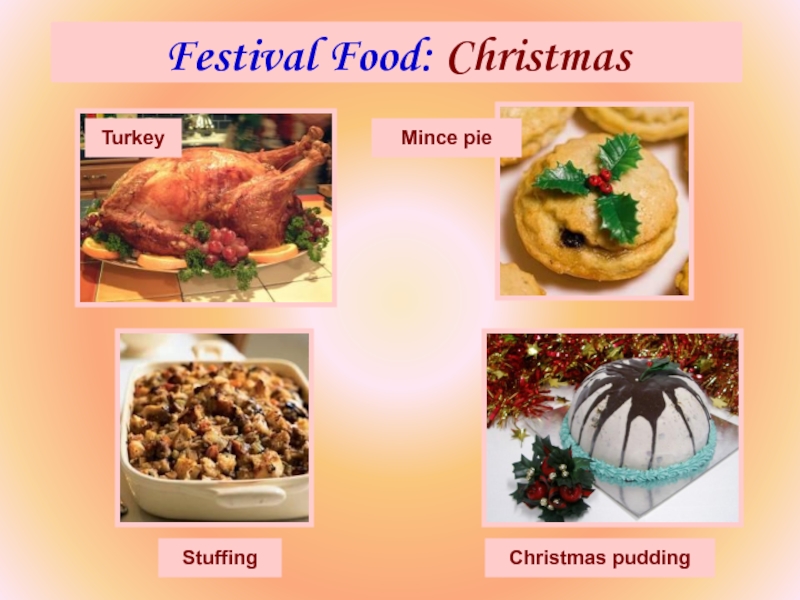 Festival Food: Christmas TurkeyChristmas puddingMince pieStuffing