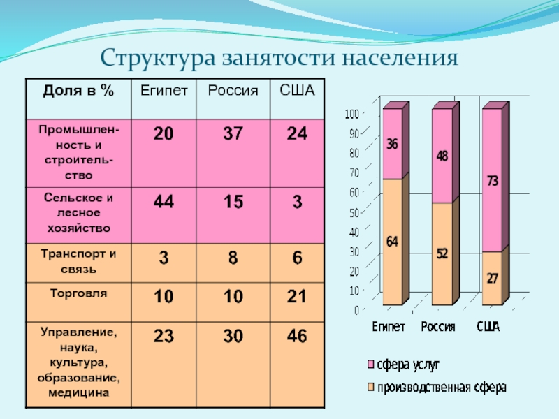 Для какой из перечисленных стран характерна структура занятости населения показанная на диаграмме