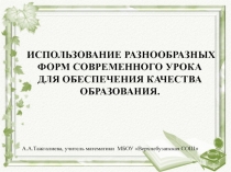 Использование разнообразных форм современного урока �для обеспечения качества образования.