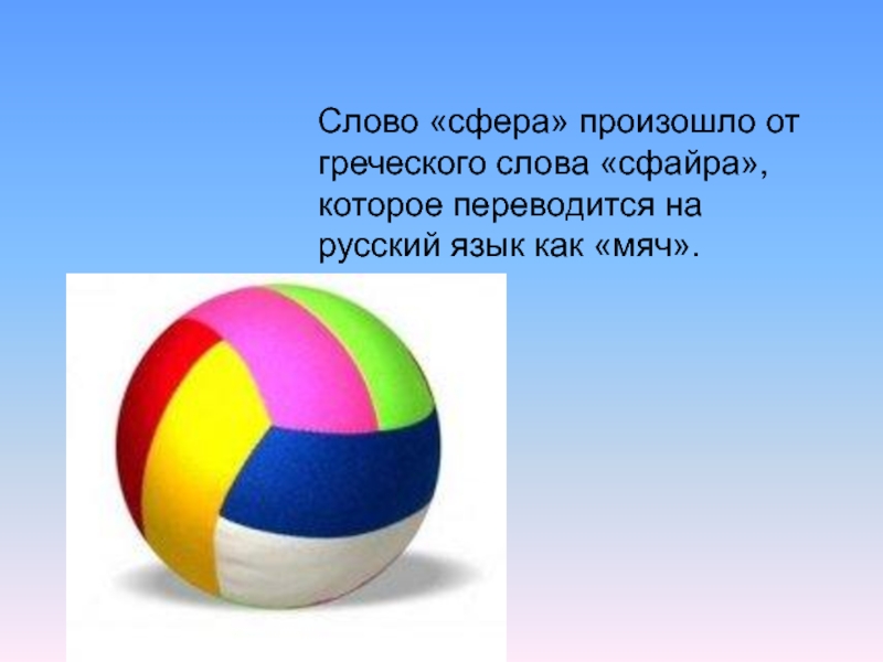 Слово сфера. Сфера слов. Как с греческого языка переводится слово «сфера»?. Шар и сфера сфайра - мяч. «Сфера» - латинская форма греческого слова «сфайра» - мяч..