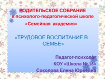 РОДИТЕЛЬСКОЕ СОБРАНИЕ  в психолого-педагогической школе  Семейная  академия ТРУДОВОЕ ВОСПИТАНИЕ В СЕМЬЕ