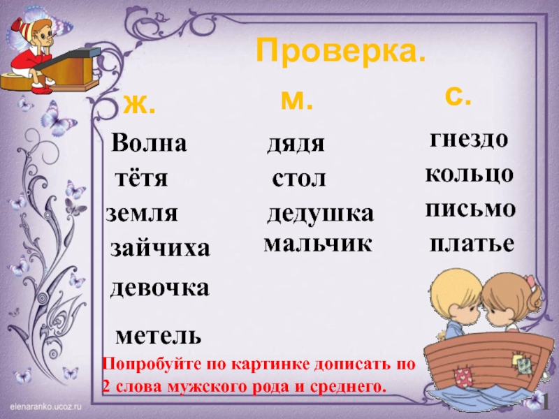 Гнездо какой суффикс. Дедушка какой род. Какой род у слова гнёзда. Какой род у слова волна. Суффикс в слове зайчиха.