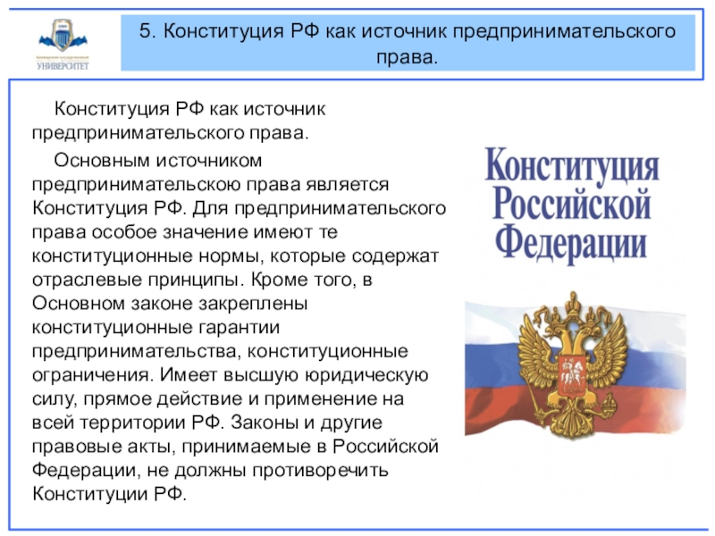 Реферат: Конституционные гарантии предпринимательства в Российской Федерации