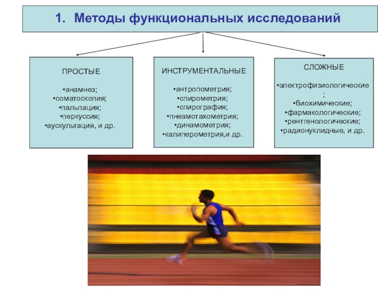 Лекция. Содержание врачебного контроля в адаптивной физической культуре ПРОСТЫЕанамнез;соматоскопия;пальпация;перкуссия;аускультация, и др.ИНСТРУМЕНТАЛЬНЫЕантропометрия;спирометрия;спирография;пневмотахометрия;динамометрия;калиперометрия,и др.СЛОЖНЫЕэлектрофизиологические;биохимические;фармакологические;рентгенологические;радионуклидные, и др.Методы функциональных исследований ПРОСТЫЕанамнез;соматоскопия;пальпация;перкуссия;аускультация, и др.ИНСТРУМЕНТАЛЬНЫЕантропометрия;спирометрия;спирография;пневмотахометрия;динамометрия;калиперометрия,и др.СЛОЖНЫЕэлектрофизиологические;биохимические;фармакологические;рентгенологические;радионуклидные, и др.Методы функциональных исследований