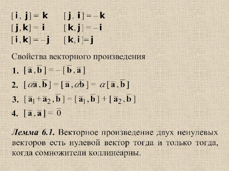 Произведения 4 буквы. Свойства векторного произведения.