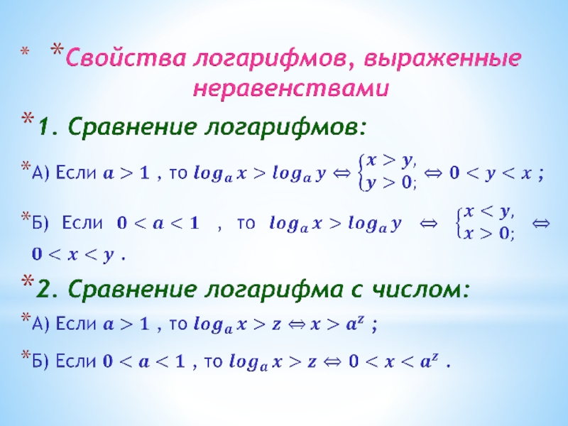 Презентация на тему логарифмические неравенства