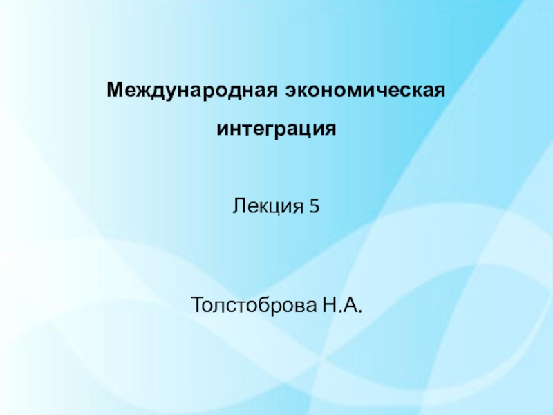 Международная экономическая интеграция Лекция 5 Толстоброва Н.А