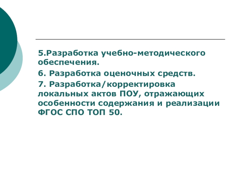 Разработку 7. Разработка оценочных средств. Планмоеговыступления на презентации. 50.