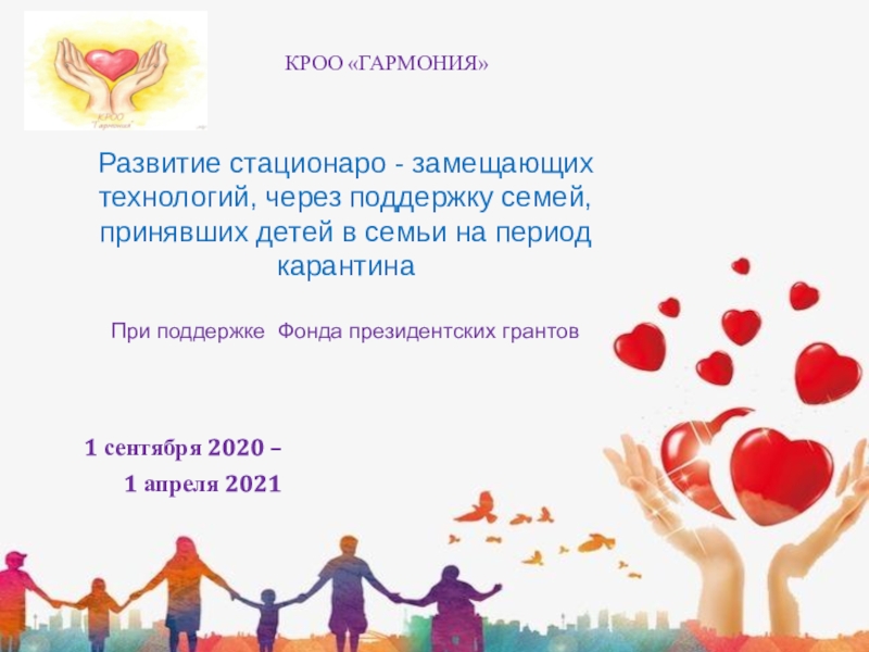 1 сентября 2020 –
1 апреля 2021
Развитие стационаро - замещающих технологий,