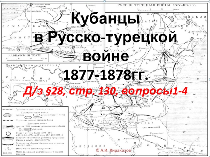 Кубанцы в Русско-турецкой войне 1877-1878гг. Д/ з § 28, стр. 130, вопросы1-4