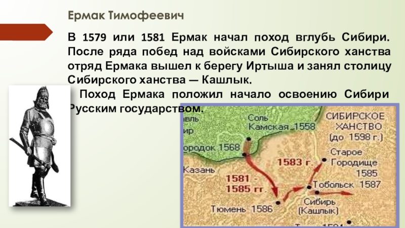 Захват казачьими отрядами сибирского ханства. Карта поход Ермака в Сибирь 1581.