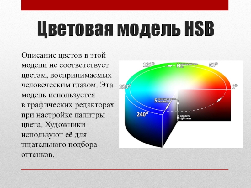 Цветовая модель используется. HSB цветовая модель. Цветовая модель HSB используется для. Цветовая модель HSB презентация. Описать цветовые модели HSB.