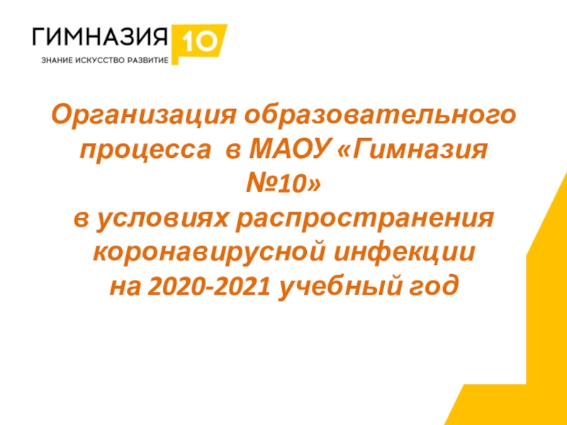 Организация образовательного процесса в МАОУ Гимназия №10 в условиях