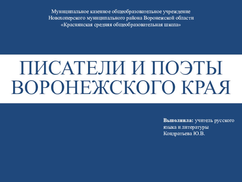 Презентация Писатели и поэты Воронежского края