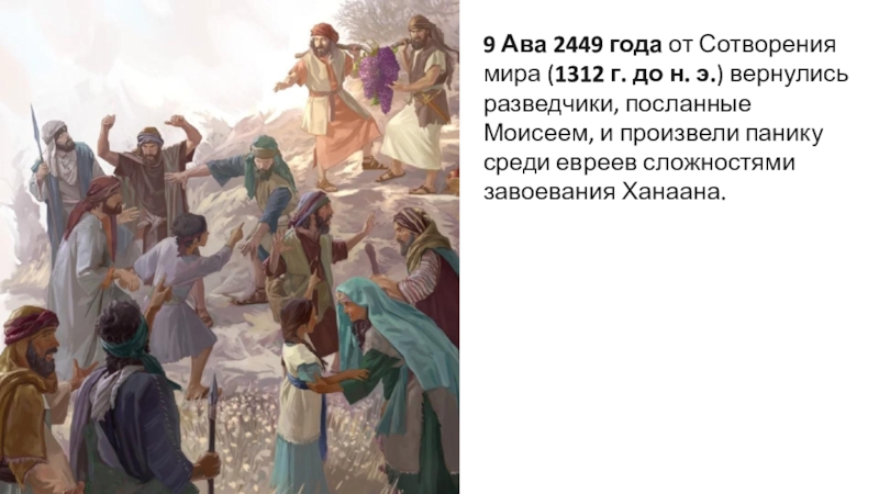 1312 г. Покорение Ханаана евреями. Моисей отправляет соглядатаев на разведку Ханаана.