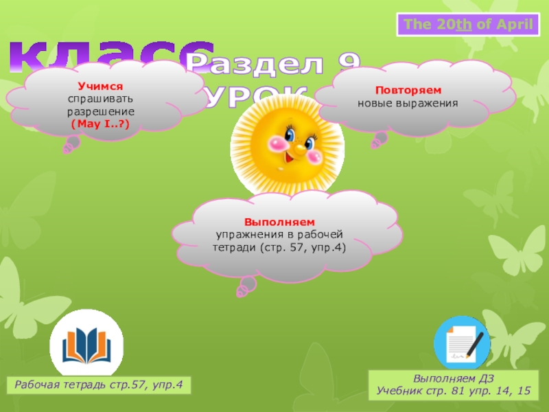 2 класс
Раздел 9
УРОК 5
T he 20 th of April
Учимся спрашивать разрешение
( May