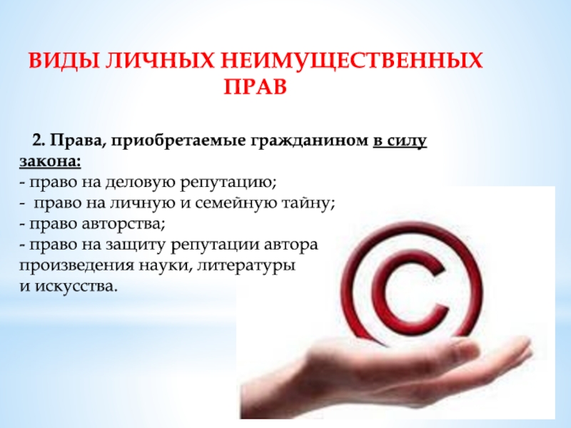 Доклад по теме Личные неимущественные права. Право авторства и право на имя