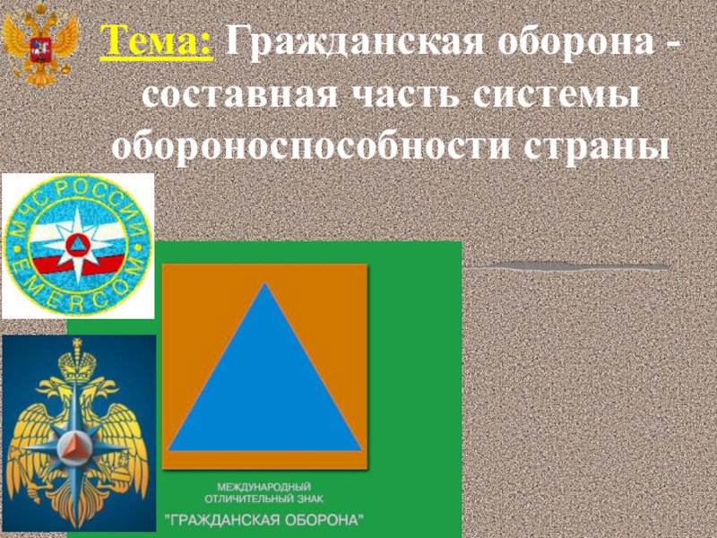 Презентация Тема: Гражданская оборона - составная часть системы обороноспособности страны