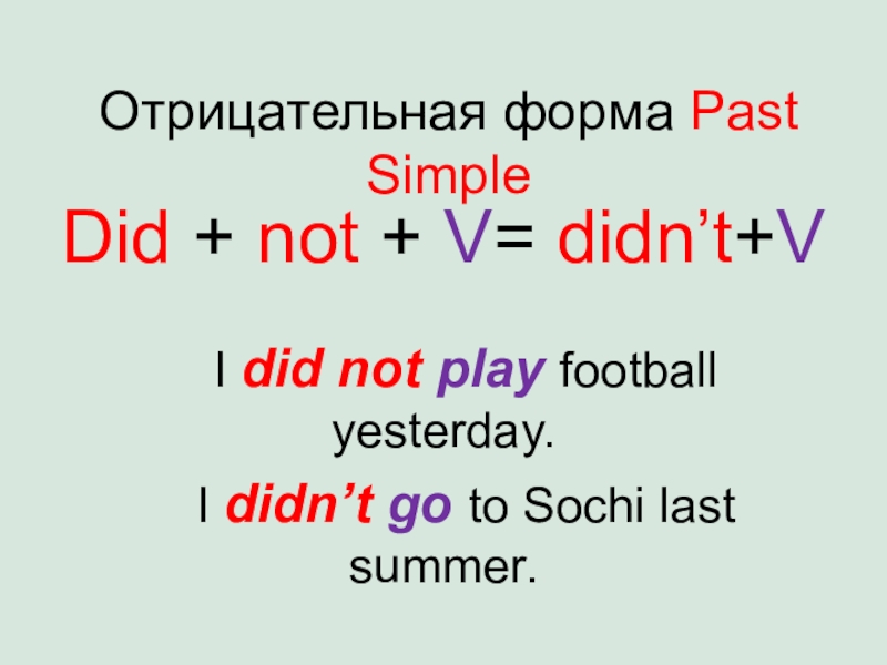 Went в отрицательной форме. Прошедшая форма not. Play прошедшая форма. Полная отрицательная форма did not. Fit отрицательная форма.