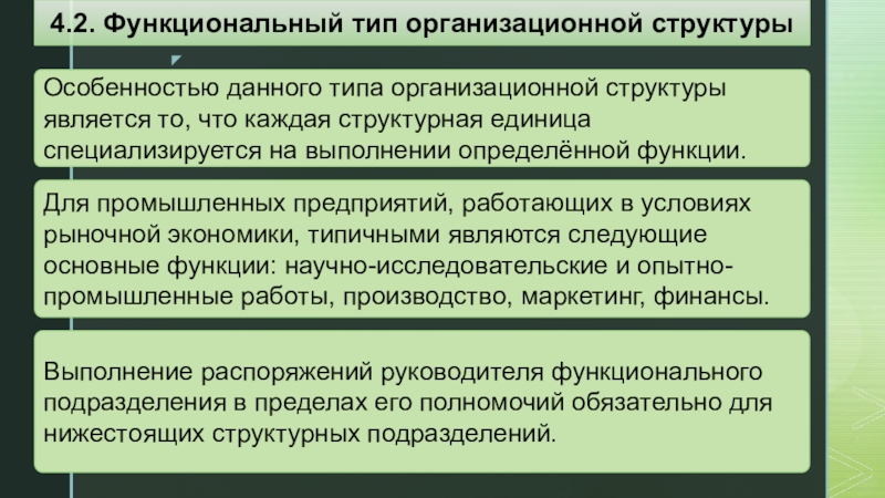 Выполняет определенные функции. Специфика выполняемых функций предприятия. Разновидностями организационных отношений являющихся предметом. Руководитель функциональной области (финансы).