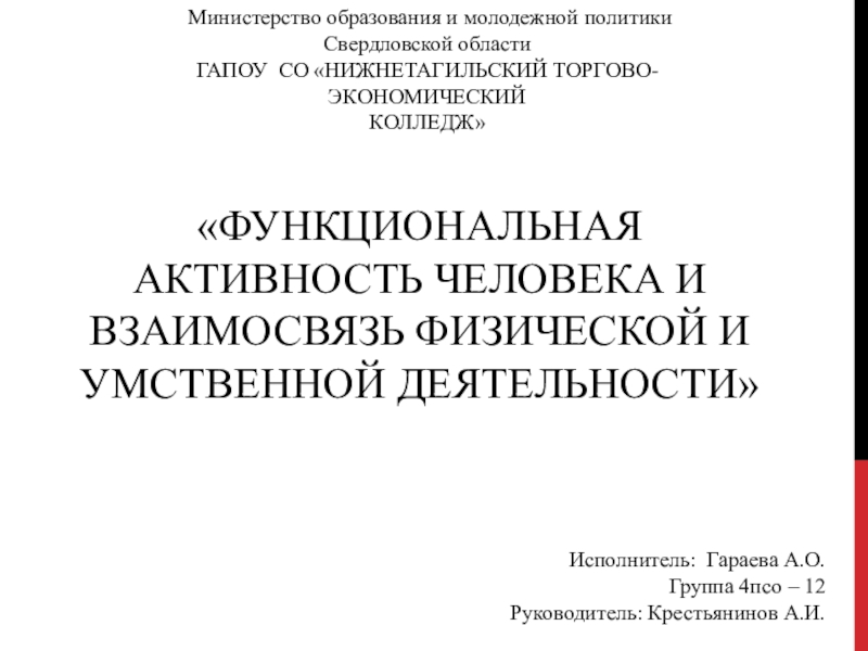 Функциональная активность человека и взаимосвязь физической и умственной