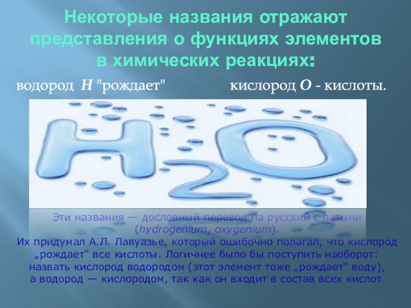 Название отражает. Этимология химических элементов презентация. Этимология химических элементов. Рождающий воду химический элемент. Этимология химических названий.